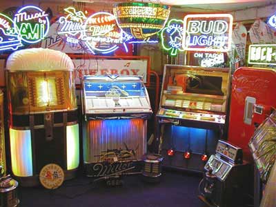 The showroom with a range of vintage jukeboxes